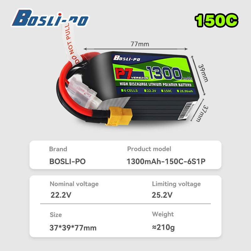 Boslipo P7 1300mAh 150C 4S 6S  - Drone Battery 4S avaliação e preço
